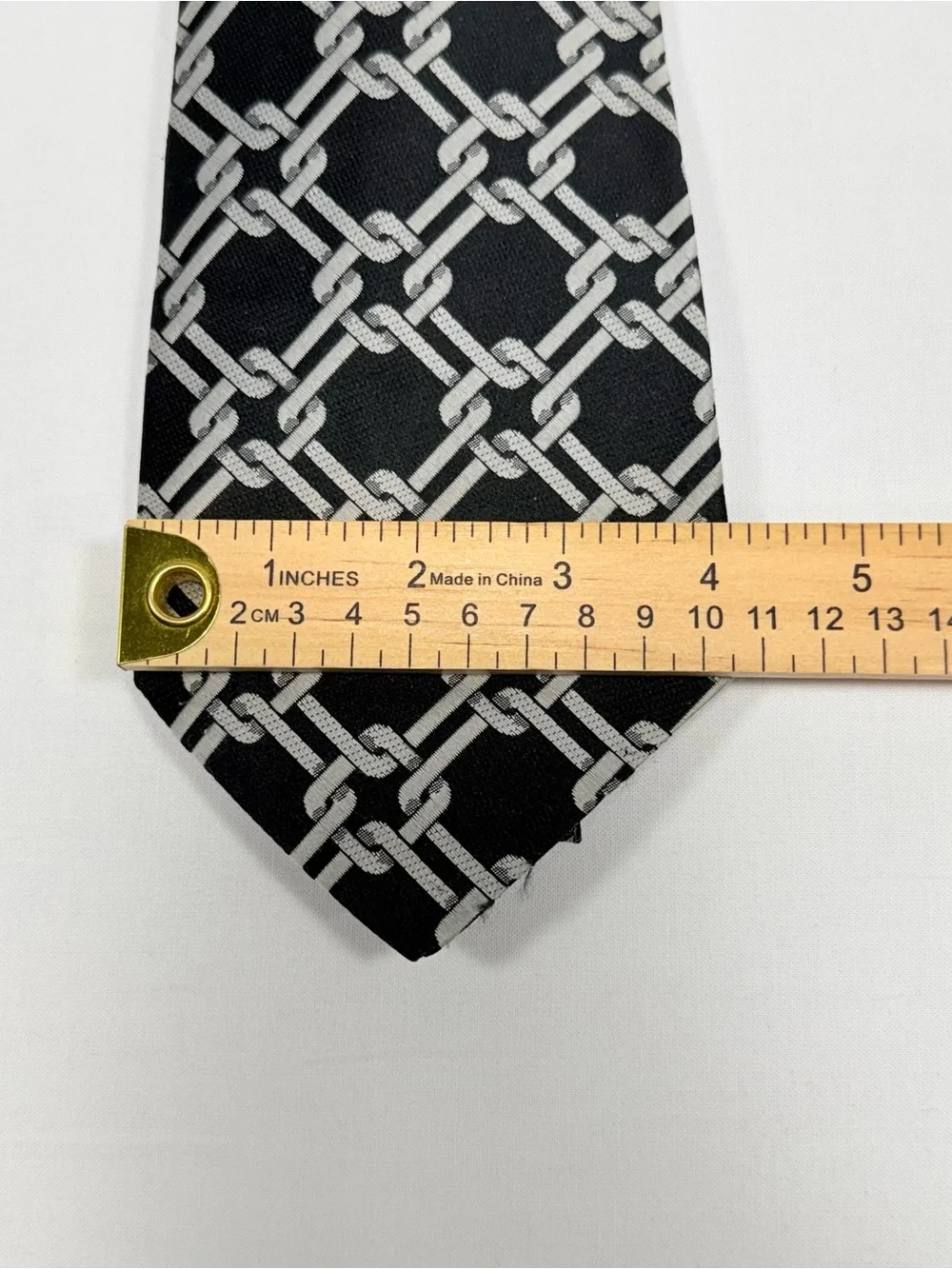 Vintage Trevira Black Silver Chain Link Geometric Wide Necktie OS